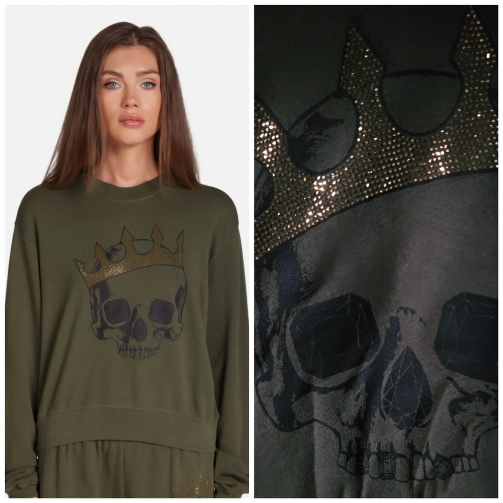 Lauren Moshi Crystal Diamond Royal Skull sweatshirt